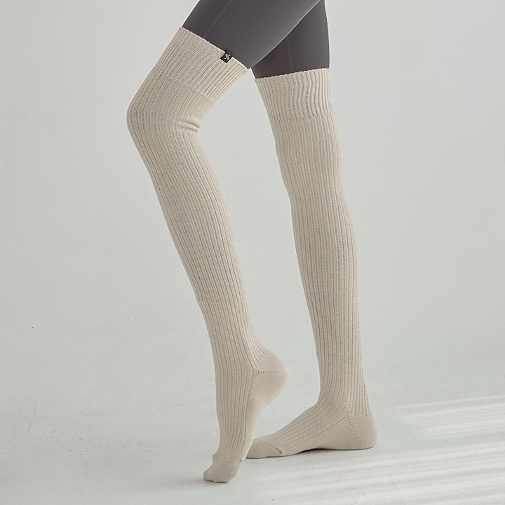 Knitted Knee High Socks - Beige - XEXYMIX